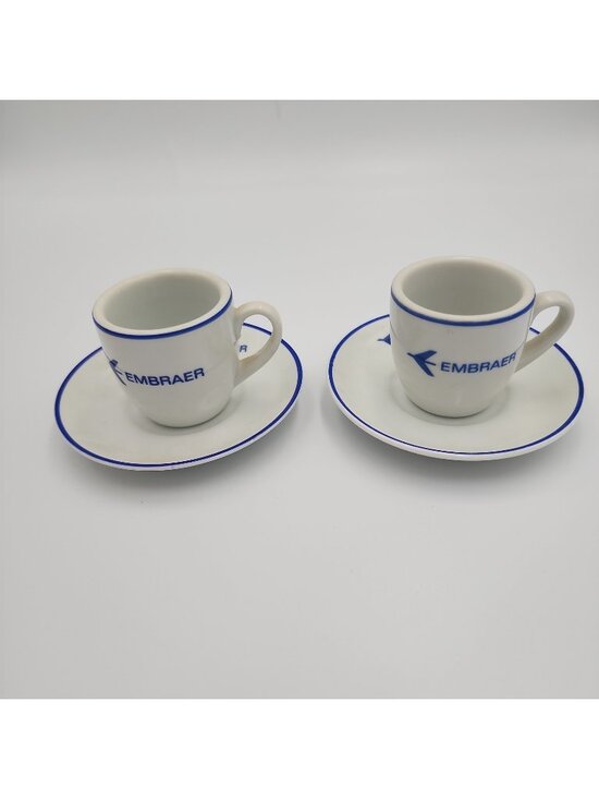 Embraer Brazilian Aerospace Engineering Manufacturing Espresso Mug Saucer Set 2